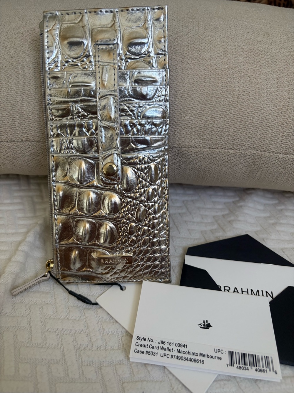 NWT Brahmin Macchiato Melbourne Silver Credit Card Wallet - Picture 9 of 13